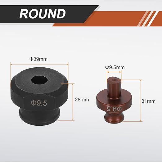 HARFINGTON Hydraulic Hole Punch Die 9.5mm Round Hole 40Cr Steel Electric Punching Kit for MHP-20 JP-20 Electric Punching Machine, Burgundy & Black