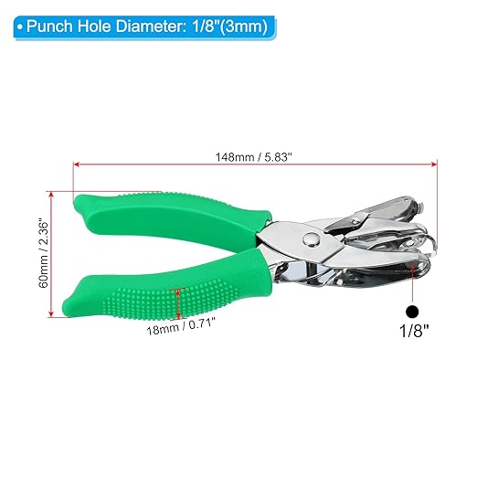 PATIKIL 1/8" Round Single Hole Punch, Handheld Hole Puncher with Grip Metal Paper Puncher for DIY Craft Scrapbook Ticket Card, Green