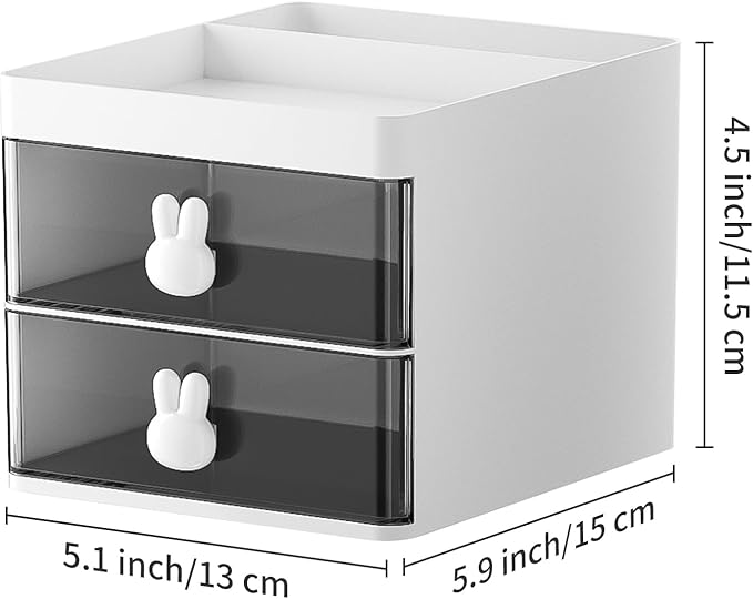 Marbrasse Small Desk Organizer with Drawer, Multi-Functional Pen Pencil Holder Storage Box, Desk Organizers and Accessories with 3 Compartments + 2 Drawer for Office Art Supplies(White)