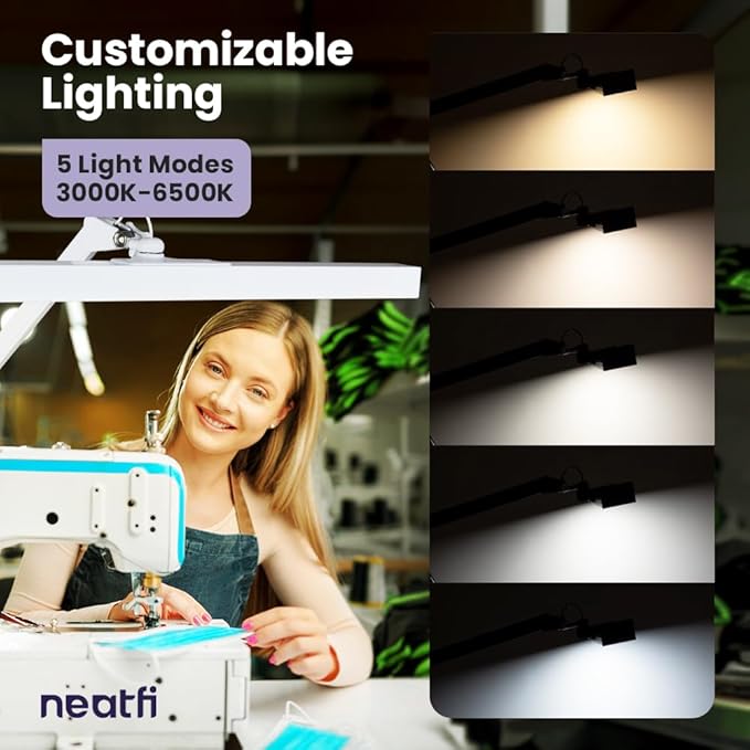 Neatfi 3,000 Lumens Ultra LED Desk Lamp with Clamp, 30W Dimmable Monitor Light, 5 Brightness Levels & 5 Light Modes (White, 28 Inches with Metal Arm)