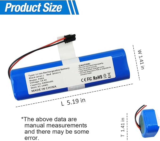 New Battery Replacement for Eufy RoboVac X8, X8 Pro Series RoboVac X8 T226X,RoboVac X8 Hybrid White,RoboVac X8 Pro SES Self-Empty Station Robot Vacuum Cleaner Part Number: PA61 14.4V 6400mAh 92.16Wh