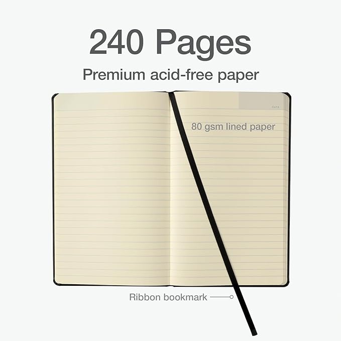 Oxford Journal, Lined Writing Notebook, Writer's Journal, Classic Notebook for School or Office, 240 Pages, 5" x 8.25", Hardcover, Black (75500)