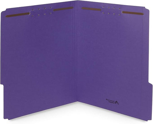 50 Purple File Folders with Fasteners, 1/3 Cut Reinforced Tab, Durable 2 Prong Fastener File Folder, Designed to Organize Standard Medical Files, Law Client Files, Office Reports, Letter Size, Purple