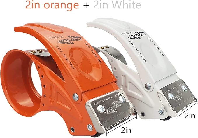 PROSUN 2 Pack Metal Packing Tape Dispenser Gun: 2-inch Wide Tape dispensers/3-Inch Inner Paper Core(2" Orange+2" White)