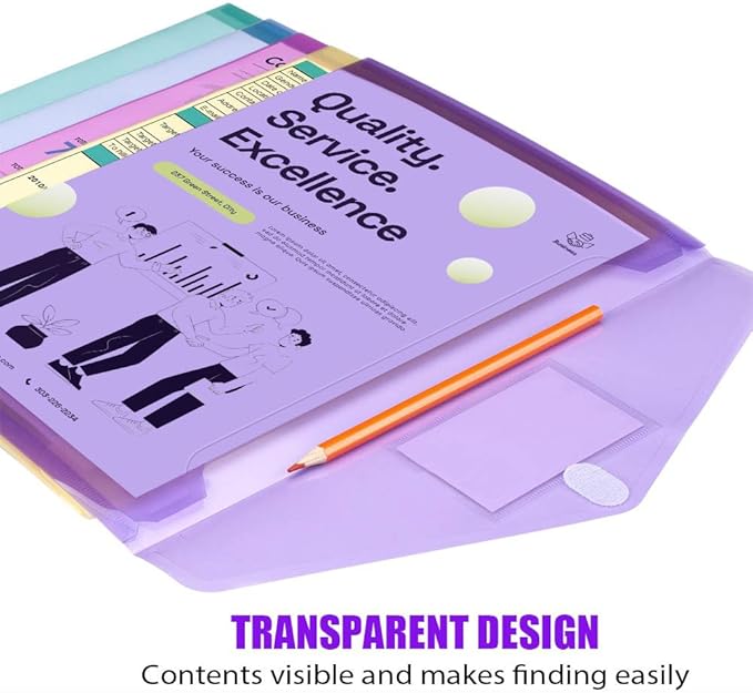 Sooez 5 Pack Plastic Envelopes Poly Envelopes, Clear Document Folders Plastic File Folders US Letter A4 Size File Folder with Label Pocket, Teacher School Office Supplies Organization, Assorted Color