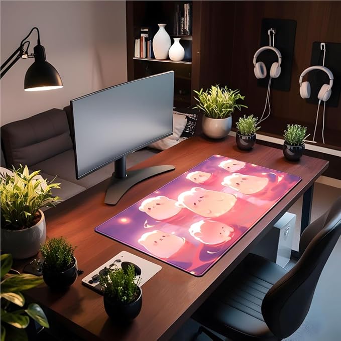 Kawaii Pastel Pink Desk Mat Cute Cat Large Mouse Pad Desk Pad Large Mouse and Keyboard Pad, Kawaii Cat Lover Gifts Mouse Mat XXL Desk Protector Mat, Computer for Desktop Cute Desk Decor 31.5" x 15.7"