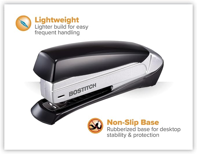 Bostitch Office Inspire Premium Spring-Powered Desktop Stapler - Black/Silver (1433), 20 Sheets