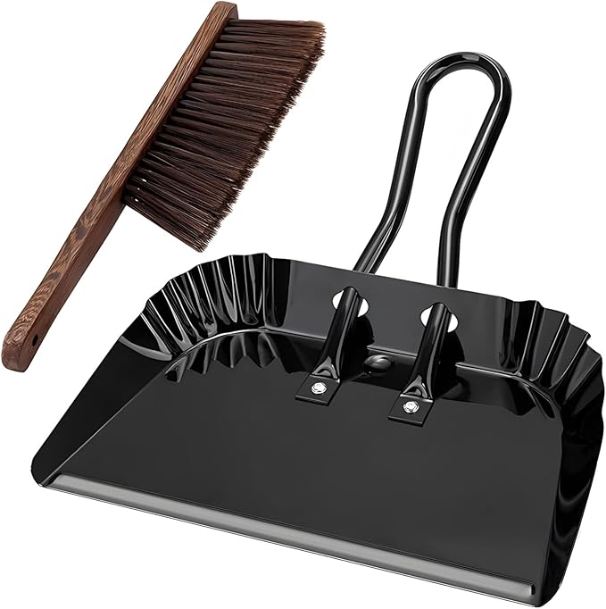 12 inch Stainless Steel Dustpan and Broom Combo, Heavy Duty Household Cleaning Tool, Outdoor Patio