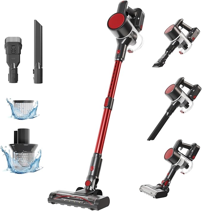 NEWBULIG Cordless Vacuum Cleaner, Lightweight Stick Vacuum for Home with Anti-Tangle and LED Lights, Powerful Rechargeable Wireless Cleaners for Hardwood Floors Carpet Pet Hair