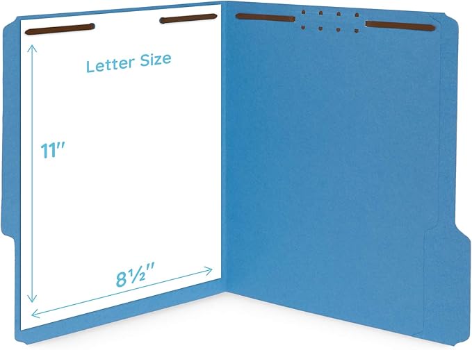 50 Fastener File Folders, File Folders with Fastener 1/3 Cut Reinforced Tab, Durable 2 Prongs for Medical Files, Law Client Files, or Office Reports, Letter Size, Assorted Colors, 50 Pack