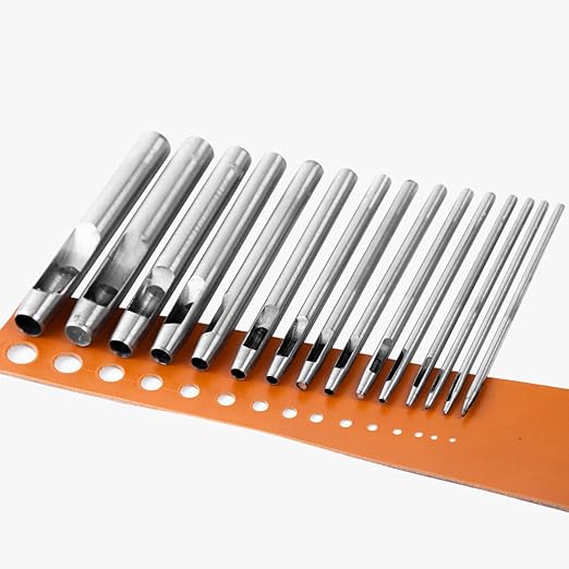 WUTA 15Pcs Hollow Punch Leather Hole Punch Cutter 0.5mm-10mm Round Punch Tool Set, Leather Craft Working Kit for Leather, Watch Band, Fabric, Plastics, Gasket Belt