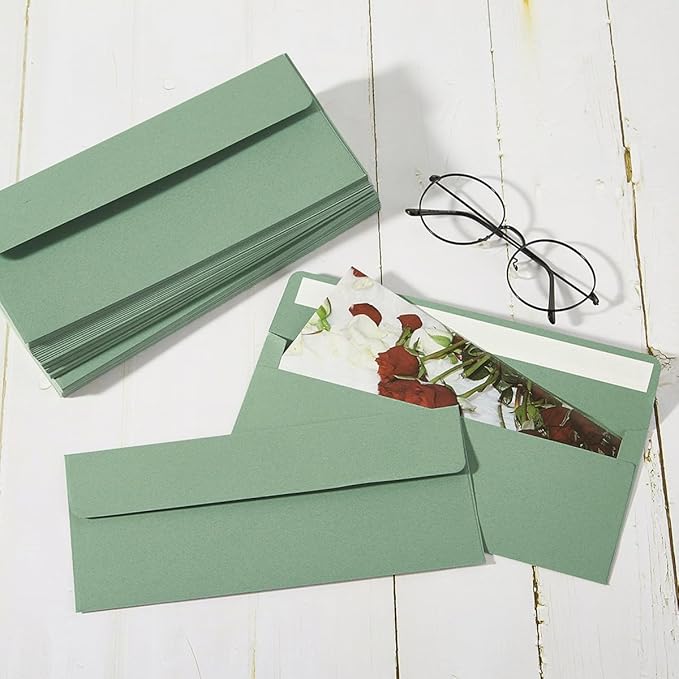 Wishop 100 Pack Sage-Green #10 Business Envelopes Self Seal Standard Envelopes for Office Checks, Business, Letter Mailing Invoices, 4.13 x 9.49 Inches (100)