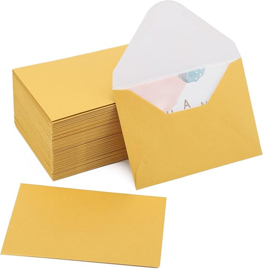 100 Pack 4 x 2.75'' Mini Envelopes Metallic Gold 120GSM Gift Card Envelopes Bulk Small Paper Gift Card Sleeves Greeting Card Business Card Tiny Envelope Pockets for Card & Invitation