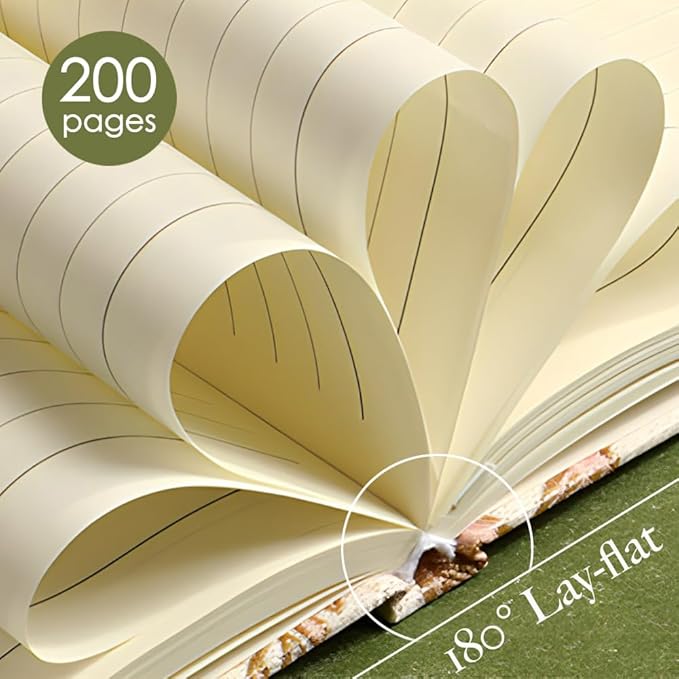 Flower Notebook, Hardcover, Lay Flat, A5, 6x8, Wide Ruled Pages, Writing Journal for Women, Pretty Notebook, Recipe Journal, Garden Journal, Gratitude Journal, Plum Blossom, Green