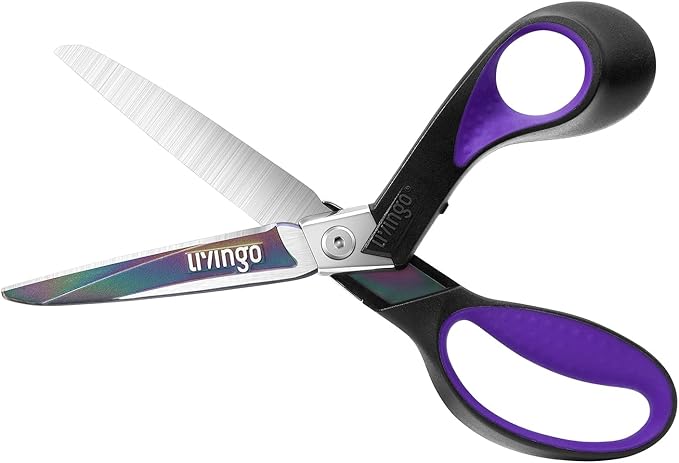 LIVINGO Industrial Scissors all Purpose: 9" Professional Heavy Duty Shears Sharp Stainless Steel - Forged Titanium Coated Scissors for Fabric Sewing Carpet Workshop Outdoor Home Office Purple/Black
