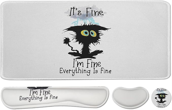 Large Mouse Pad Set, Cute Extended Mouse Pad+Keyboard Wrist Rest Support Desk Pad Memory Foam Ergonomic Easy Typing - It's Fine