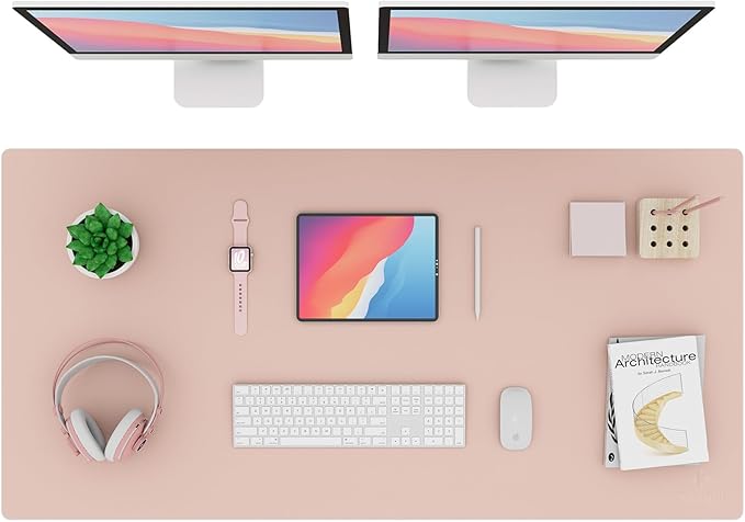 K KNODEL Large Office Leather Desk Mat, Mouse and Keyboard Pad, Computer and Laptop Mat, Desktop Protector and Cover, Writing Pad and Blotter (47.2"x23.6", Pink)