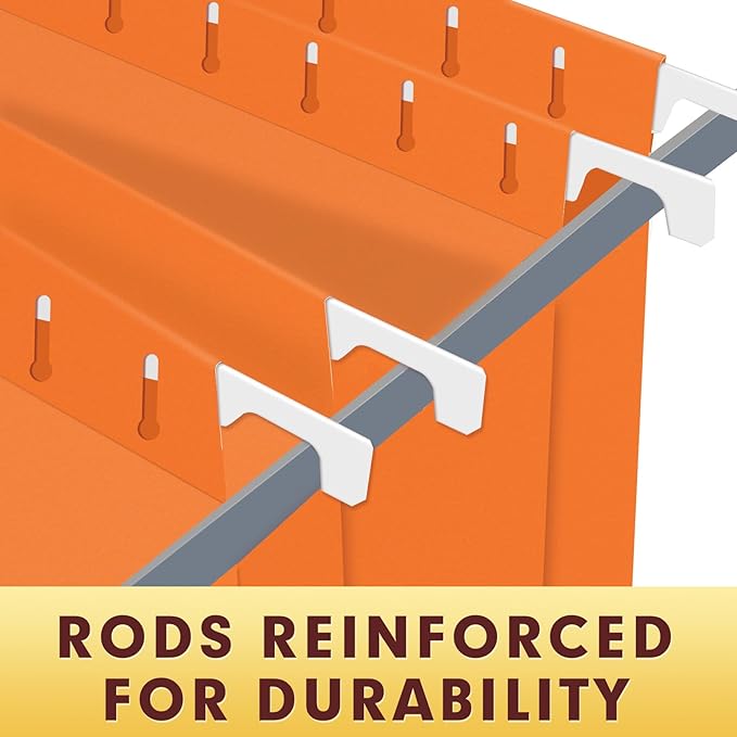 HERKKA Hanging File Folders, 30 Pack Reinforced Letter Size Hanging Folders, Designed for Bulky Files, Filing Cabinet, 1/5-Cut Adjustable Tabs (Orange)