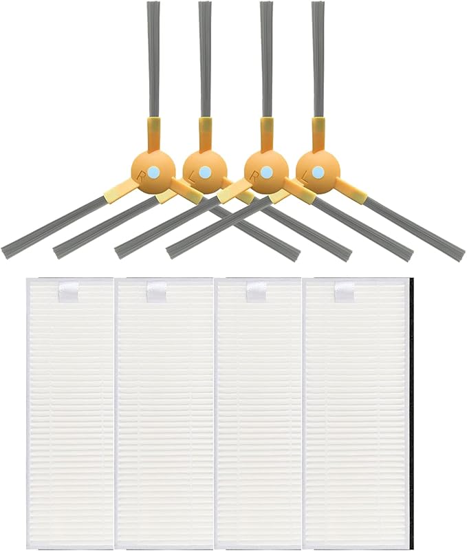 Replacement Parts Compatible with Tesvor S6 X500 X520 X600 Pro M1 Robot Vacuum Cleaner Accessories, 4 HEPA Filters 4 Side Brushes