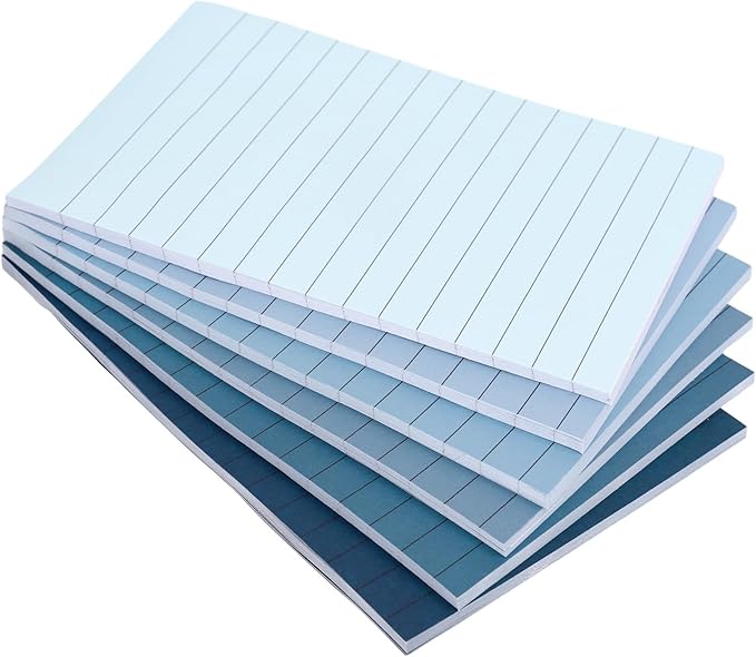 12Pcs Blue Lined Sticky Notes 6 Colors Gradient Blue Self-Adhesive Notepads Removable Memo Pad for Office School Home Supplies, 4 x 6 Inch