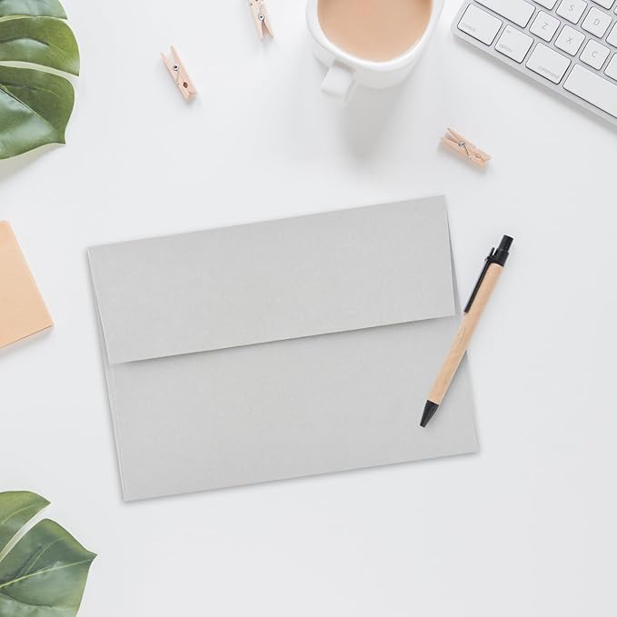 Gray Self-Seal A4 Envelopes - 50 Pack Printable for Invitations, Weddings & Baby Showers