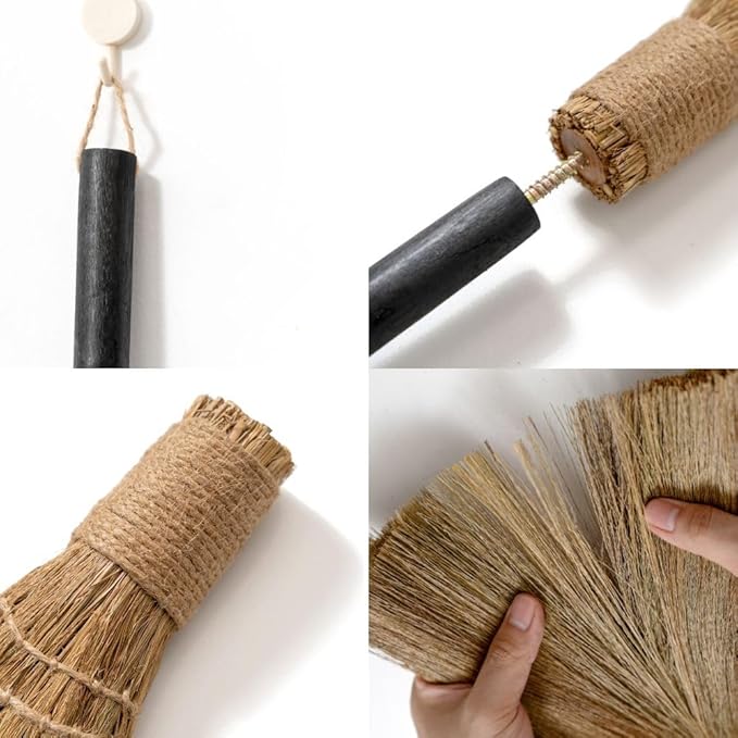 TTS For Home Natural Whisk Sweeping Black Handle Broom - Brooms for Wedding Jumping Ceremony Halloween DIY Decoration - Vietnamese Straw Soft Broom 12.2" Width, 28.35" Length