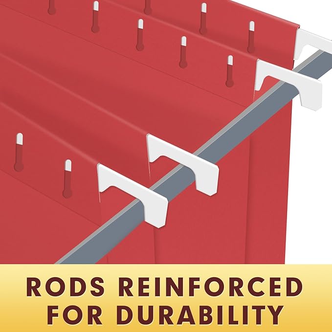 HERKKA Hanging File Folders, 30 Pack Reinforced Letter Size Hanging Folders, Designed for Bulky Files, Filing Cabinet, 1/5-Cut Adjustable Tabs (Red)