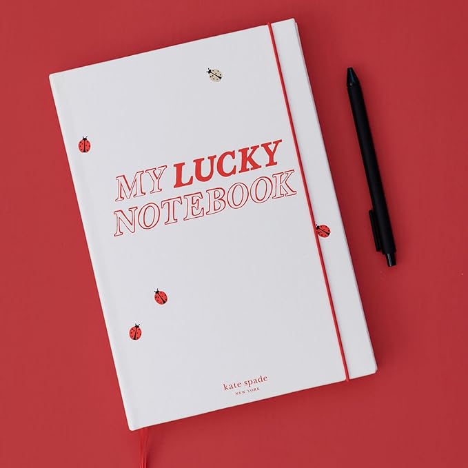 kate spade new york Take Note XL Vegan Leather Notebook, Bound Journal Includes 168 Lined Pages (Lucky Notebook)