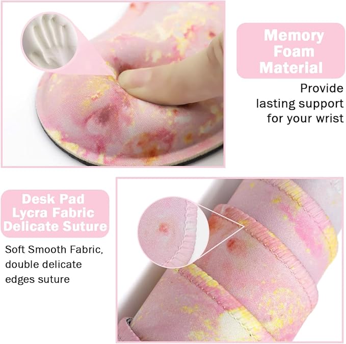 4-in-1 Large Gaming Mouse Pad, Keyboard Wrist Rest Pad & Wrist Support Mousepad Set, Extended Desk Pad Waterproof Desk Mat for Home Office Study Game-Pink Gold Marble