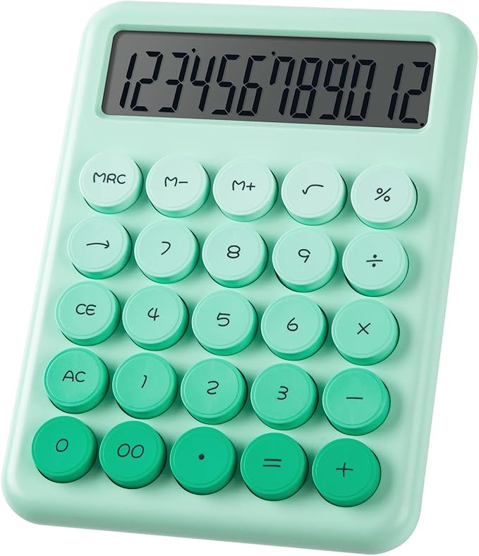 Desk Cute Green Calculator with Big Buttons, Calculators Desktop, 12 Digit with Large LCD Display, Basic Standard Calculator,Mechanical Switch Aesthetic Calculators Office Supplies for Home and School