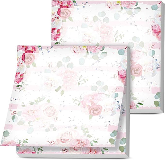 Sticky Notes, 2 Pads, 3x3 inches, Cute Colorful Fun Self-Stick Note Pads, Easy Post, Strong Adhesive Notepad Pink Rose Stripes