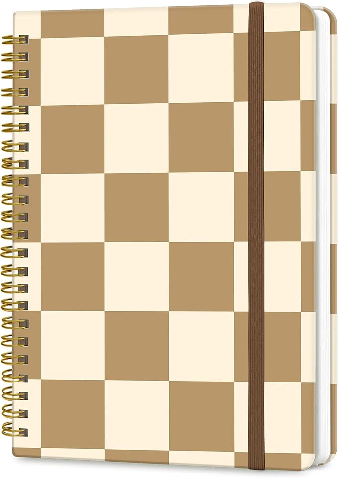 Spiral Journal Notebook, A5 Cute Notebooks for Women Men, College Ruled Hardcover Notebook for Work & Note Taking, 60 Pages Double-Wire Journals for Writing, Cute Green White Plaid