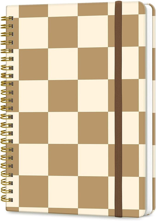 Spiral Journal Notebook, A5 Cute Notebooks for Women Men, College Ruled Hardcover Notebook for Work & Note Taking, 60 Pages Double-Wire Journals for Writing, Cute Green White Plaid