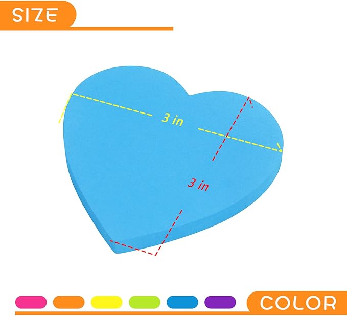 Heart Shape Sticky Notes 6 Color Bright Colorful Sticky Pad 75 Sheets/Pad Self-Sticky Note Pads