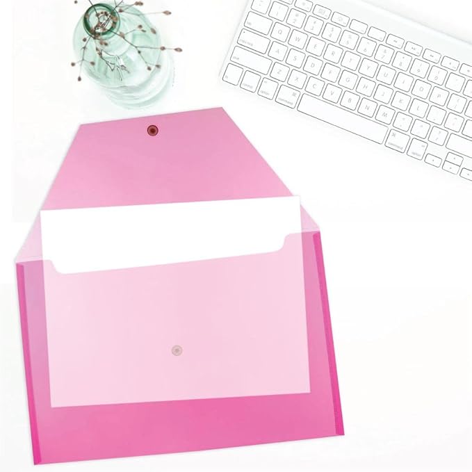 JAM PAPER Plastic Envelopes with Snap Closure - Legal Booklet - 9 3/4 x 14 1/2 - Fuchsia Pink - 12/Pack