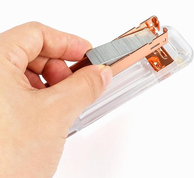 Staplers for Desk, Acrylic Stapler for Office School, Clear Durable Office Stapler (Rose Gold)