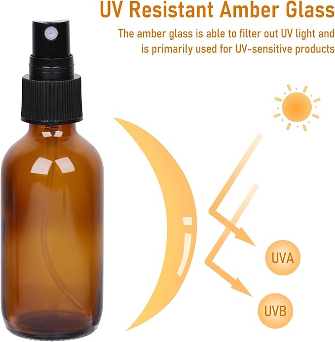 60ml Glass Spray Bottles with Fine Mist Sprayer 16Pack, Small Amber Glass Spray Bottles 2 oz for Perfumes,Cleaning Products,Pet Spray (2fl.oz, Set of 16)