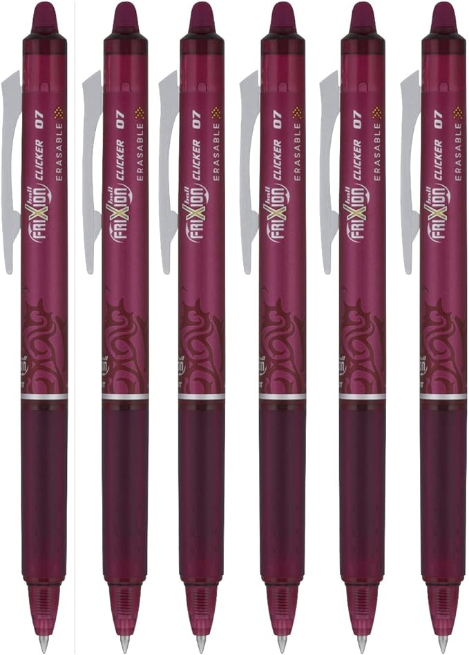 Pilot FriXion Ball Clicker Retractable Erasable Gel Pen, Fine Point, 0.7mm, Burgundy Ink, 6 Count