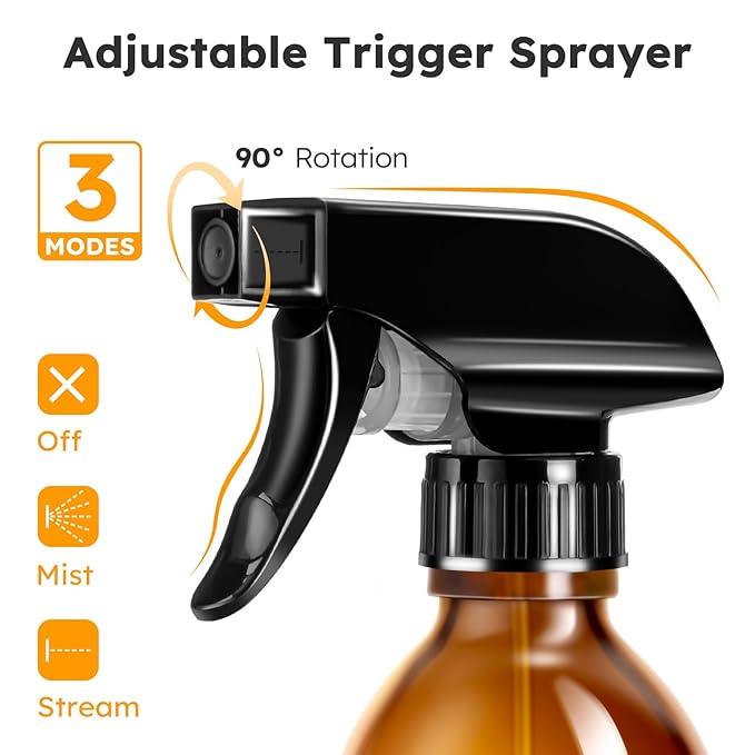 Tecohouse Glass Spray Bottles 4 oz, 2 Pack Spray Bottles for Hair Empty Refillable Fine Mist Sprayer with Labels, Funnel, Pipettes