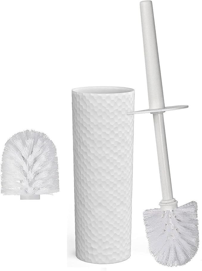 Topsky Toilet Brush,1 Pack Compact Toilet Brush & Holder Set,Plastic Round Barrel Loo Brush with 1 Replacement Toilet Brush Head,Durable for Bathroom Toilet,White