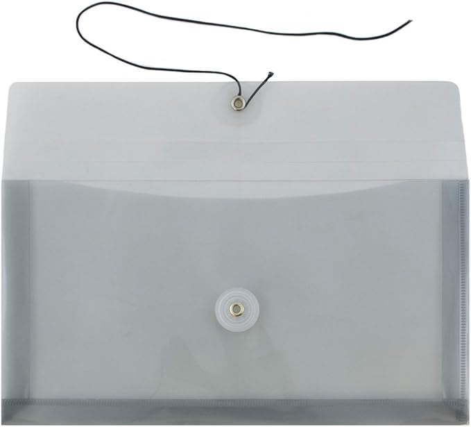 JAM PAPER Plastic Envelopes with Button & String Tie Closure - #10 Business Booklet - 5 1/4 x 10 - Smoke Gray - 12/Pack