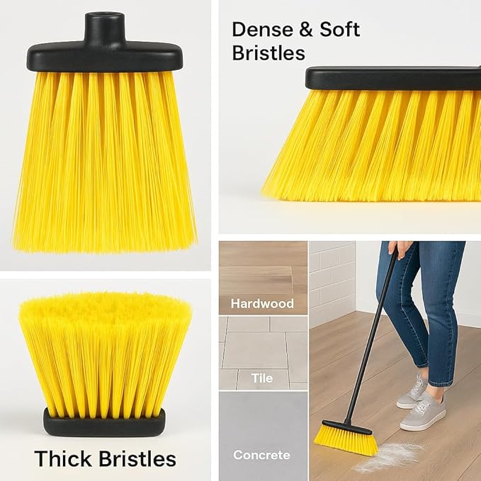 Healing Atlas LUZIA Yellow 14" Premium Broom Head – Extra Dense Soft Flagged Bristles – Deep Sweep – Universal 7/8" Thread – Recycled PP – Handle Not Included(Yellow, LUZIA)
