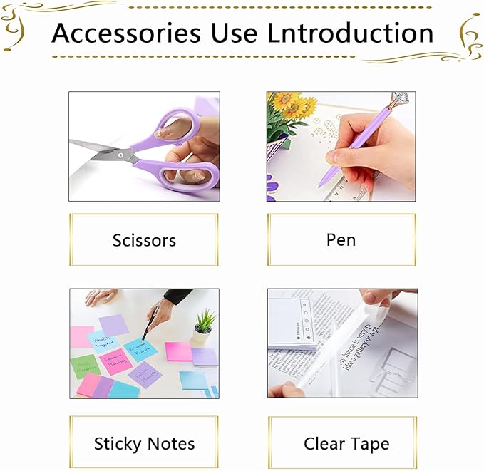 Office Supplies Set,Desk Accessories,Stapler and Tape Dispenser Set,1000 Staples,Staple Remover,Hinder Clips,Ruler,Scissor,Clear Tape,Ballpoint Pen,Sticky Notes,Gifts for Colleagues(Purple)