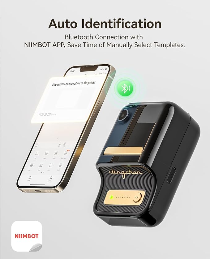 NIIMBOT B21 Label Maker Inkless Bluetooth Label Printer, 2 Inch Portable Thermal Sticker Maker for Small Business, Address, Logo, Clothing, Mailing, Candles, Jewelry, Sticker Printer for Gift, Black
