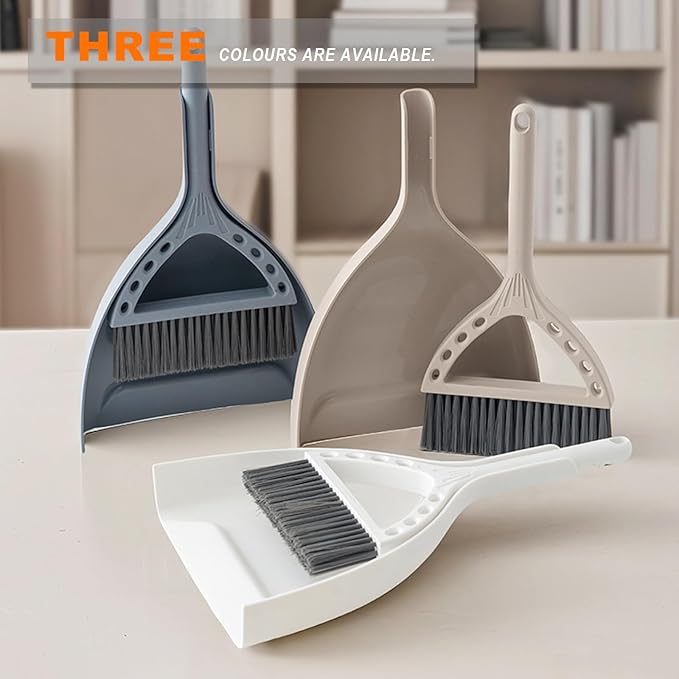 BSMstone Mini Broom and Dustpan Set Small Dust pan and Brush Set Perfect for Desk Office Camping Dorm RV Essentials (Blue Gray)