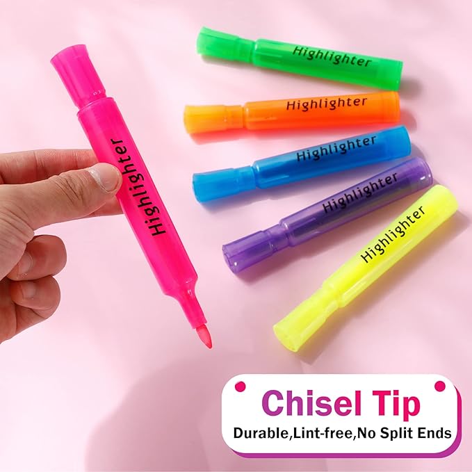 Teling 300 Pcs Highlighters Bulk Chisel Tip Tank Style Highlighters for School Classroom Assorted Color Fluorescent Pens for Office Shop