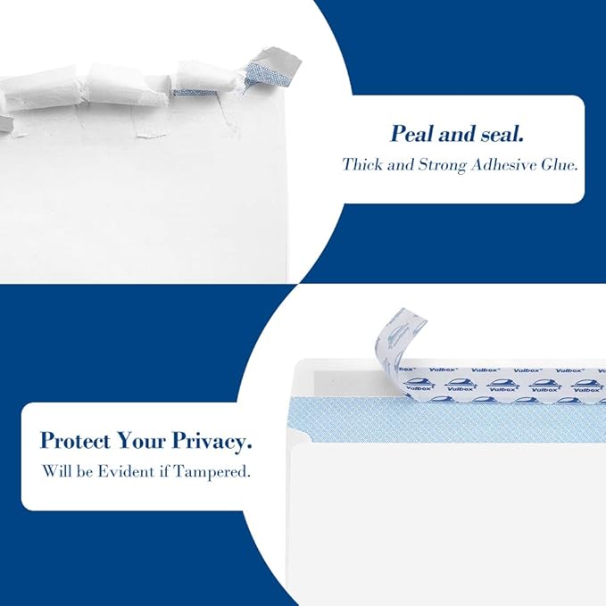 ValBox 500 Count #8 Double Window Envelopes 3 5/8" x 8 11/16" Self Seal Double Window Security Check Envelopes- Security Tint Pattern Designed for Home Office Secure Mailing