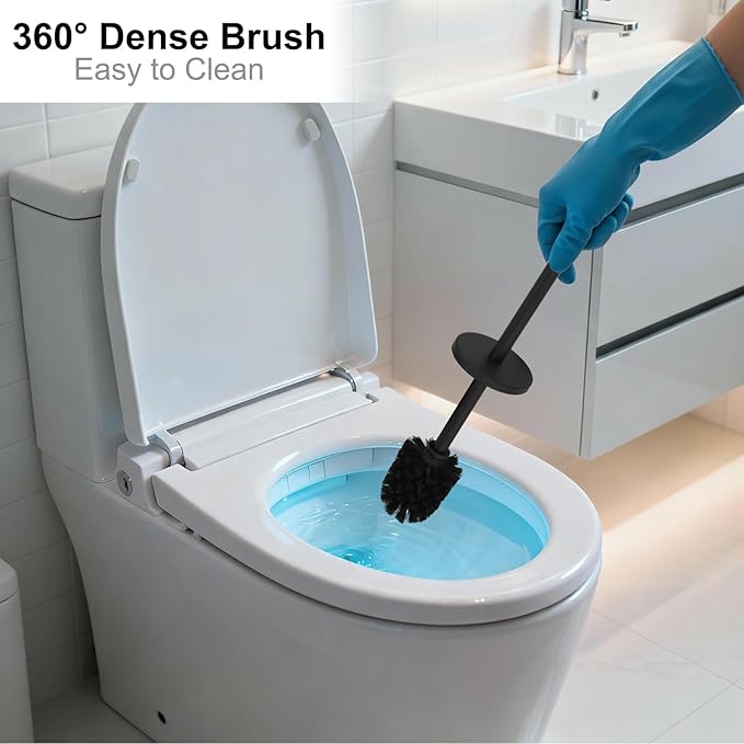 Toilet Brush and Holder Set - Stainless Steel Toilet Bowl Brush and Holder, Toilet Bowl Cleaner Brush for Bathroom (Black)