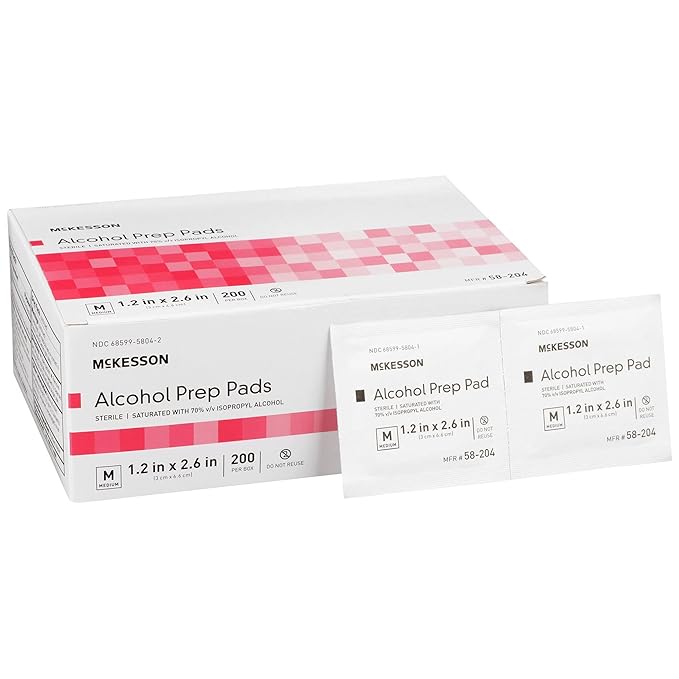 McKesson Alcohol Prep Pads [Pack of 200] 70% Isopropyl, Individually Wrapped Wipes, Sterile, Medical-Grade, First Aid, Medium