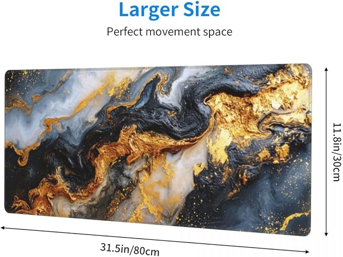 Marble Mouse pad,Office Desk Mat 31.5"×11.8" Large Gaming Mouse Pad,Durable Extended Computer Mouse Pad,Waterproof Thick Big Mouse Pads with Non-Slip Rubber Base Office Home Black Gold Marble